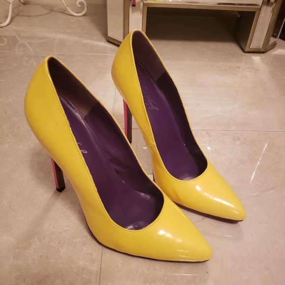 9 Highest Heel 5 IN Patent Yellow Pump Stiletto - Picture 1 of 5